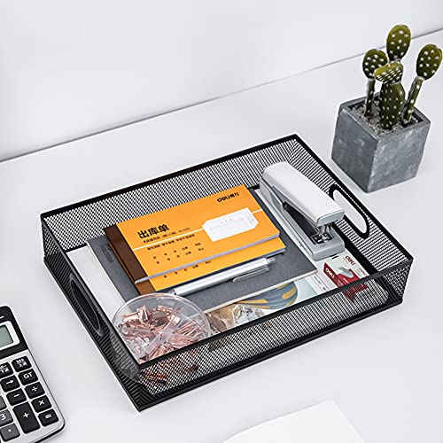 Desk Drawer Organizer, A4 Large Metal Mesh Desk Rrganizer Tray, Versatile Storage Box Set for Office Home Supplies,13 x 9 inches - color: Black A4 L