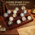 Challenge Coin Display Stand - Where Every Coin Tells A Story - Solid Wood Military Coin Rack | 9-Row Ladder Design Holds 45-60 Coins | Desktop Holder for Army Police Firefighters (Walnut) - color: Walnut