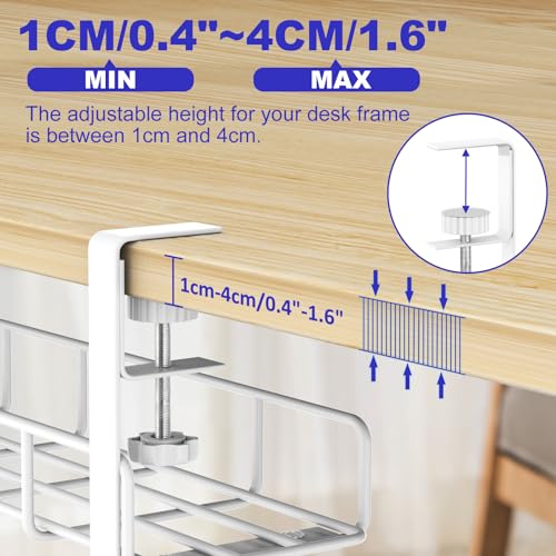 Under Desk Cable Management Tray, 31.5'' No Drill Heavy Duty Steel Cable Tray Organizers, Wire Management Tray Cable Rack with Clamp Mount, Adjustable Metal Under Desk Tray (White, 2 Pack) - color: White, size: 2 Pack