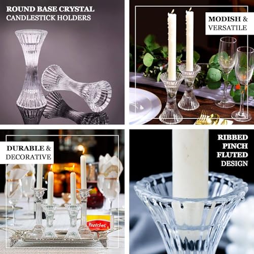 Efavormart 2 Pack | 5" Clear Crystal Hour Glass Pillar Candlestick Stands, Reversible Taper Candle Holders with Diagonal Stripes - color: Type1