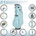 Luxury Womens Golf Bag, PU Leather Golf Stand Bag for Women/Ladies, 14-Way Full-Length Top Dividers, Ultra Lightweight, Large Pockets for Accessories - color: Powder Blue