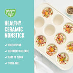 GreenLife 12-Cup Muffin Pan, PFAS-Free Healthy Nonstick Baking Tray, 11.4" x 1.9" x 15.9", Durable Ceramic Bakeware, Cupcakes, Egg Bites, Tarts, Brownies, Turquoise - color: Turquoise, size: 12 Cup Muffin Pan