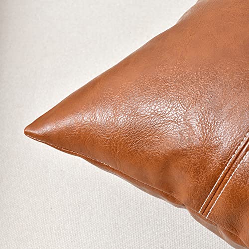 Fancy Homi 2 Packs Hand Stitched Faux Leather Decorative Throw Pillow Covers 20x20 Inch for Living Room Couch Bed, Brown Accent Square Cushion Case 50x50 cm, Rustic Modern Farmhouse Boho Home Decor - color: Brown, size: 20" x 20" (Pack of 2)
