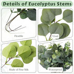 Eucalyptus Leaves Stems 60 PCS, 4 Kinds Mixed Artificial Greenery Stems for Wedding Decor Vase Floral Arrangement Centerpiece