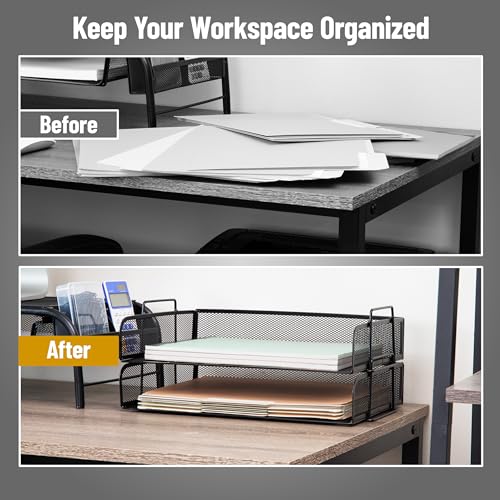 Mind Reader Stackable Paper Tray, Desktop Organizer, File Storage, Office, Metal Mesh, 2 Pcs., Black - color: Black