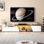 Verano Garden Extendable TV Stand with Led Lights, Wood TV Media Console with 2 Drawers & 1 Cabinet, Modern Entertainment Center Up to 90 Inch TV for Living Room Bedroom, 63" - 90.6" (White & Walnut) - color: White & Walnut