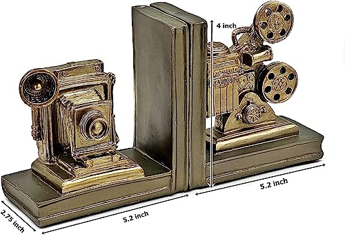 Bellaa 24971 Camera Bookends Retro Projectors Book Ends Library Bookshelves Support Decorations Crafts Study Offices Wine Cabinets Desktop