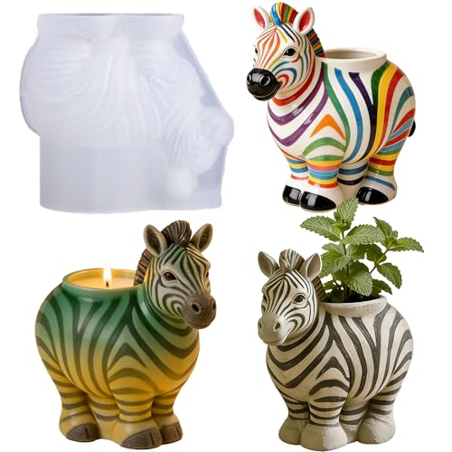 1Pc 3D Zebra Epoxy Resin Casting Jar Mold Cute Animal Candle Holder Silicone Mold for Makeup Brush Succulent Plant Pot Concrete DIY Cement Plaster Art Handmade Safari Home Decor Gifts - color: Zebra Resin Mold