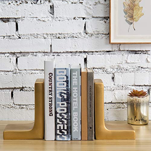 MyGift Modern Gold Concrete Office Bookshelf Decor Bookends for Heavy Book and Textbooks, Desktop Book Holder, 1 Pair - color: Gold