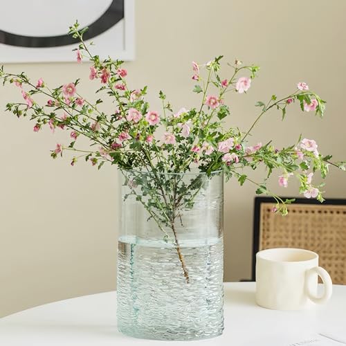 Blue Glass Flower Vase 10.6" Tall, 3lb Heavy Art Vases for Home Decor - Unique Decorative Centerpiece for Fresh/Dried Flowers, Modern Table Vase with Sturdy Base