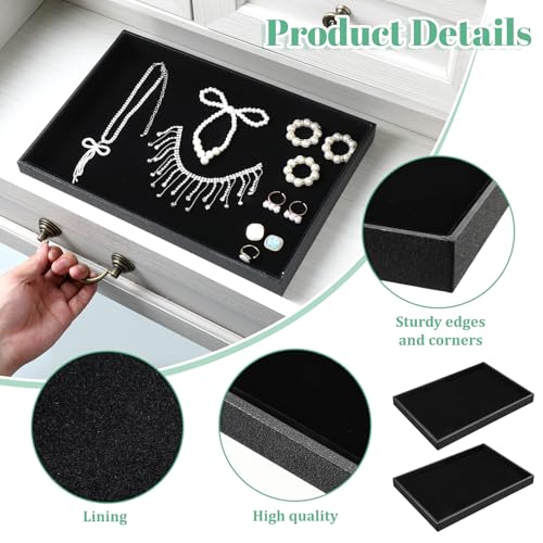4 Pcs Stackable Jewelry Tray Black Showcase Display Jewelry Organizer Tray Bracelet Ring Earring Necklace Organizer Empty Plate for Drawers Countertop