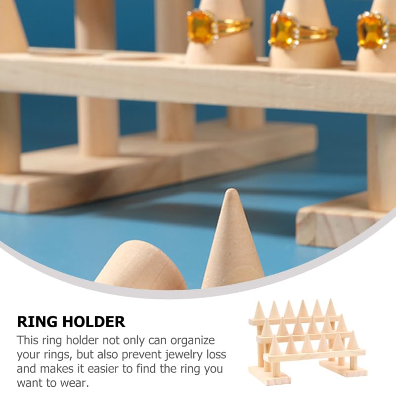 ABOOFAN Wooden Ring Display Stand Cone Shape Organizer for Jewelry Store and Home Use 8.46X5.90X5.70In Space Saving Ring Holder Rack