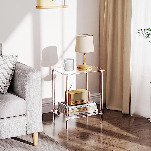 Clear Acrylic Side Table Set of 2, 2-Tier End Table for Living Room, Small Modern Bedside Tables Nightstand for Bedroom, Home Decor Accent Table, 15.7" L x 11.8" W x 19.82" H - size: 2 Tier 2-Pack