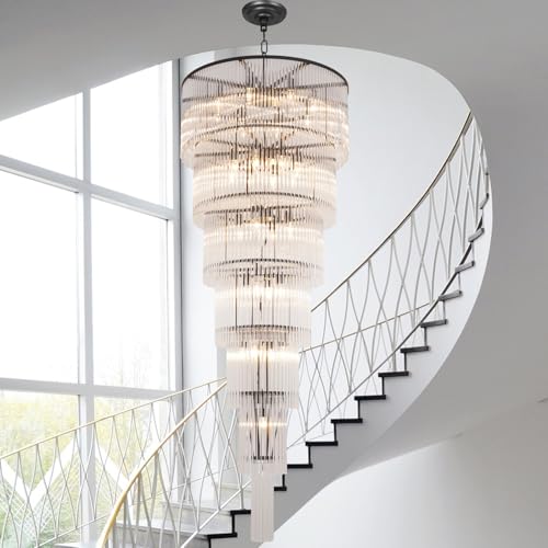 Black Glass Chandeliers for High Ceiling, 7-Tier Glass Rod Chandelier H71 Modern Foyer Entryway Ceiling Light Fixture for Staircase Living Room Entry Extra Long - size: 7-tier Black (27.5" x 71")