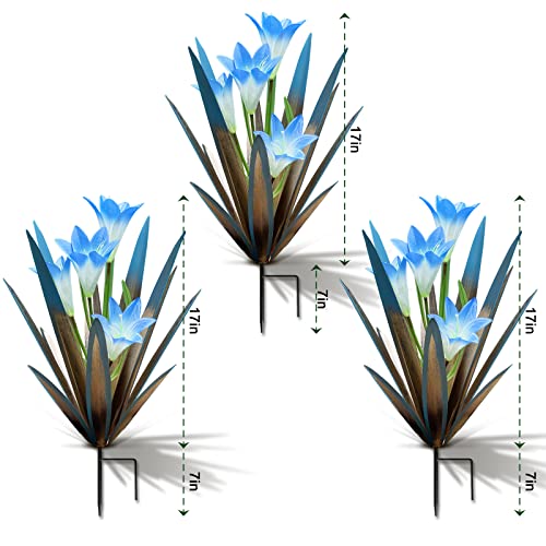 Homight Metal Agave Plant Outdoor Decoration Lily Mexican Yard Art Garden Gift Home Decor Hand Painted Metal Agave Garden Yard Statue, Outdoor Lawn Ornaments(3 Big Blue Lilies) - color: 3 Big Blue Lilies