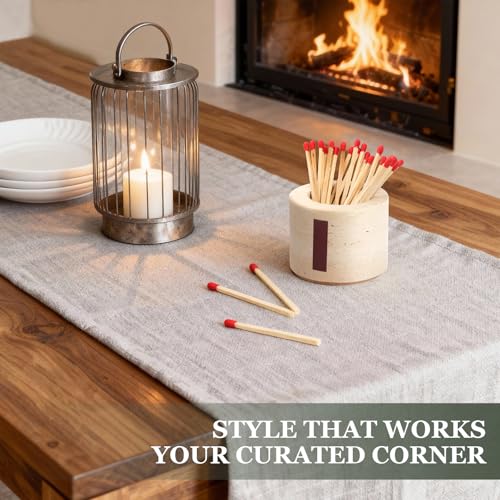 Travertine Match Holder Set of 2 - 2.6x2 Inch Handmade Decorative Matchstick Box with Striker for Fireplace, Candle, Home Decor - Matches Not Included