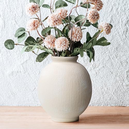 Ceramic Decorative Flower Vase - Rustic Farmhouse Boho Ceramic Vase for Home Decor, Table Centerpiece, Living Room, Bathroom, Book Shelf, Mantel Decoration, Wedding Decor (6.8" White) - color: Modern White-6.8"
