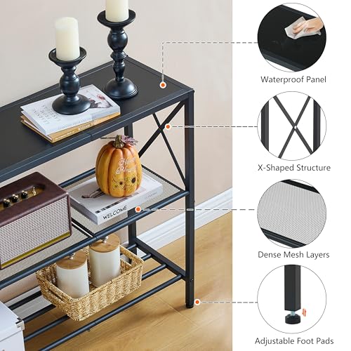 Hoctieon Industrial Console Table, 3 Tier Entryway Table, Hallway Table, Narrow Sofa Table with Shelves, Entrance Table for Entryway, Living Room, Foyer, Hallway, Office, Black - color: Black