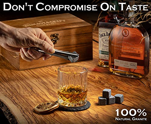 Mixology & Craft Whiskey Glasses Gift Set for Men 13-Piece with Pack of 2 Diamond Cut Glasses w/ 8 Granite Chilling Stones, 2 Coasters, Tongs & Cocktail Recipe Book in Wooden Crate - size: Light Latch Crate