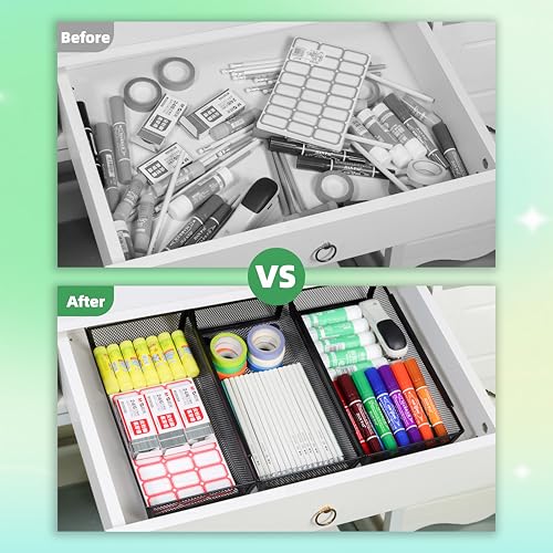 Mesh Tray Silverware Drawer Organizer, Utensil Cutlery Tray Office Supplies with Interlocking Arm Drawer Dividers Organizer for Flatware, Knives,Home,Office, School,Bedroom 12X6'' Black - size: 3 Pack 12"x6" Black Metal