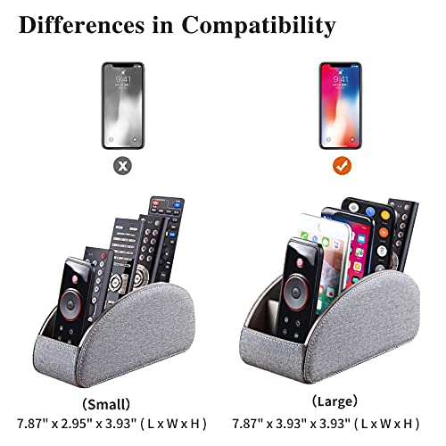 TV Remote Control Holder with 5 Compartments,Pu Leather Remote Caddy/Box/Tray Bedside Table Desk Storage Organizer for DVD, Blu-Ray, Media Player, Heater Controllers and Cosmetics Office Supplies - color: Grey, size: Small