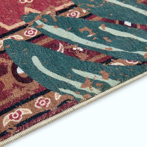 Vintage Tribal Faux Wool Red Boho Throw Rugs - 2x3, Non-Slip, Washable for Bathroom, Kitchen, Indoor, Entryway, Modern, Distressed, Tribal, Indian Accent Floor Mat - color: Wine Red, size: 2' x 3'