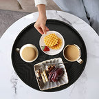 Round Solid Wood Serving Tray Extra Large Tea Coffee Snack Food Meals Serving Plate Non-Slip Kitchen Party Bar Server Ottoman Tray Breakfast Tray with Raised Edges (13inch/33cm) Black - size: 13"