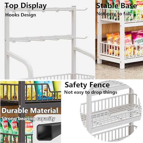 Retail Display Rack Stand, Snack Display Rack with Hooks, Metal Wire Storage Shelf, Snack Candy Display Organizer for Stores Kitchen Office(5-Tier 27.6x10.6x65.3 in)
