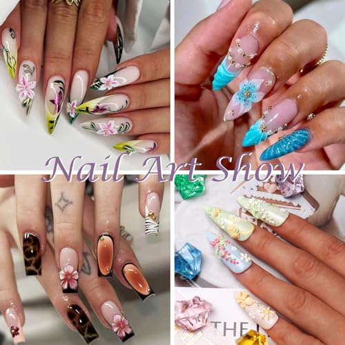 Laza 4pcs Silicone Nail Art Molds, Acrylic 3D Spring Summer Flower Nail Charms Molds Clear Modeling Templates Silicone Flowers Pattern Nail Tools with Sculpture Pen for Salon Nail Design - color: Flowers