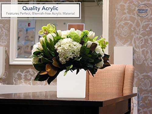 Royal Imports Flower Acrylic Vases Cubes - Decorative Centerpiece for Home or Wedding - Non Breakable Plastic, 6" - White - size: 6"x6"