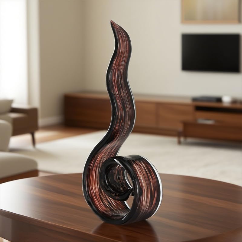 11.4" Tall Hand-Blown Glass Sculpture Murano-Style Sculpture Art Ornament Statue Figurines Home Decor Accent Piece Coastal Ocean Nautical Home Decor,Shelf,TV Stand,Tabletop Centerpieces,Wonderful Gift - color: Black-brown