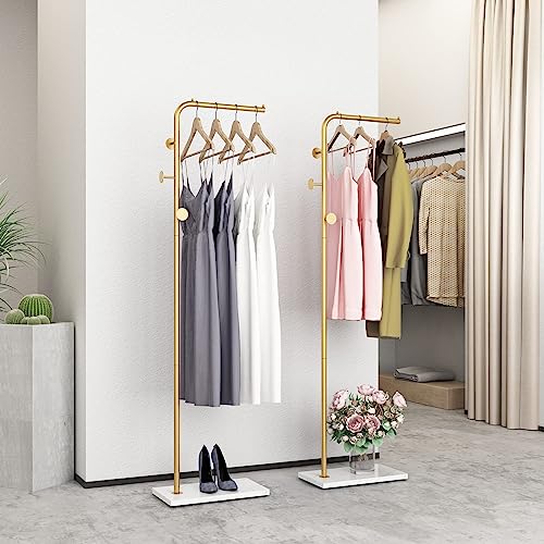 Metal Gold Coat Racks, Standing Coat Rack with Heavy Base, Modern Coat Tree with Crossbar and 3 Hooks, Entryway Coat Racks for Handbags, Clothing.(67inch) - size: 67in-std