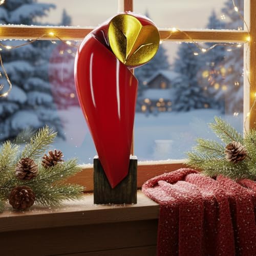 Mid-Century Modern 15 Inch Resin Owl Sculpture - Handmade Vintage Home Decor Statue for Bookshelves, Office Desk, Mantel & Collector Display (red) - color: Red