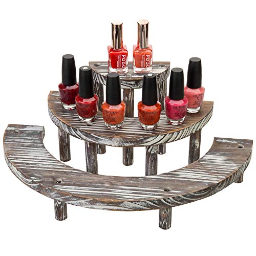 MyGift 3 Tier Rustic Dessert Stand, Torched Wood Semicircle Cupcake Display Risers - color: Torched Brown