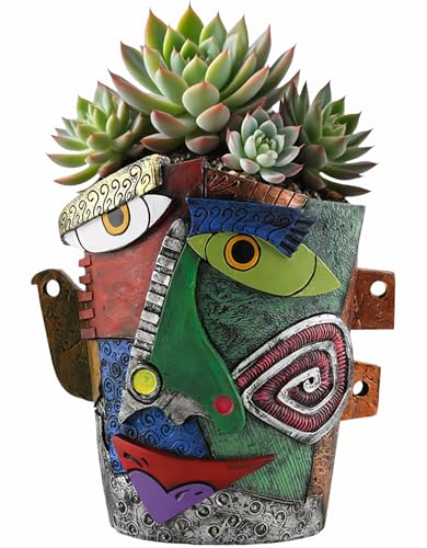 Picasso Abstract Face Flower Pot,Unique Resin Crafted Planter with Drainage Holes,Interesting Colorful Planter with Human face,for Indoor and Outdoor Botanical Home décor (Frown) - style: Frown