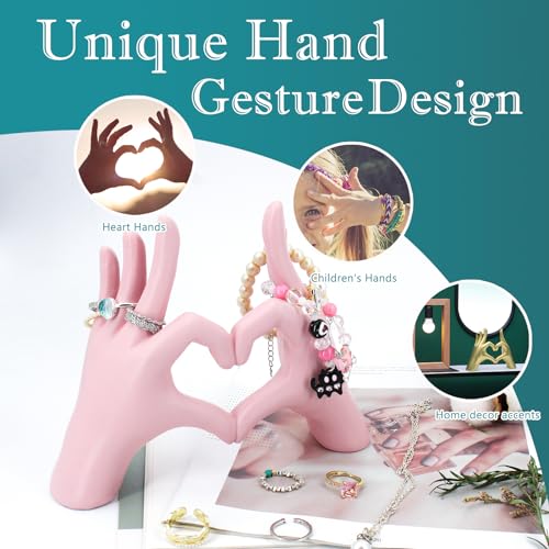Accessoryway Pink Heart Hands Sculpture Decor - Valentines Day Decorations for Living Room, Bedroom, Office & Shelf Decor,Unique Heart Hands Ring Holder Display for Girls & Wedding Decorations - color: Blush Pink