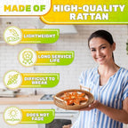 Rattan Tray 8.7-Inch Round – Woven Serving Basket with Handles – Holidays Romantic Decorative Tray for Coffee Table, Bread, Fruit, Vegetables, Restaurant & Home Use Charming Styling Coffee Table Decor