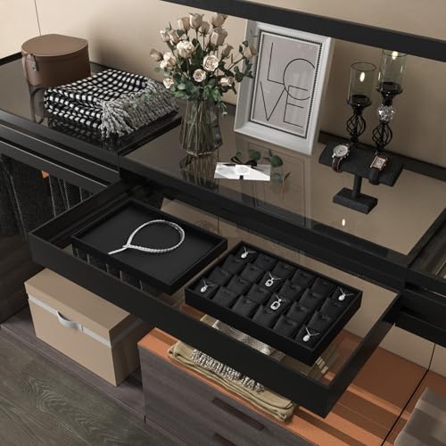 Black PU Leather Jewelry Display Tray 24 Grids Pendant Earrings Necklace Organizer Display Showcase Jewelry Storage Tray - style: Necklace Tray