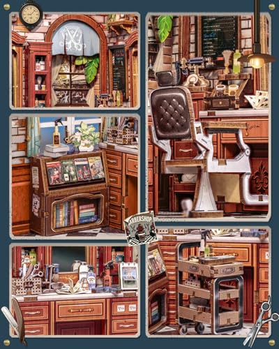Book Nook Kit - DIY Adult Miniature Dollhouse, Hair Salon Themed, 3D Wooden Puzzle Bookend, Bookshelf Decor Gift for Family and Friends (John's Hair Salon) - style: John's Hair Salon