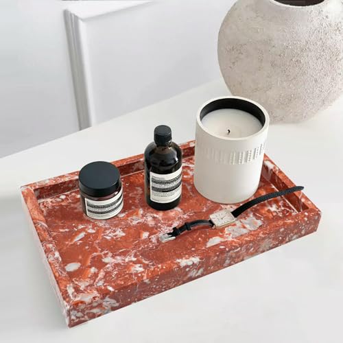 Luxury Red Marble Vanity Tray .11.8 Inch x 7.9 Inch Bathroom Countertop Organizer Stores & Displays Perfume, Cosmetics, Jewelry Natural Stone Decor