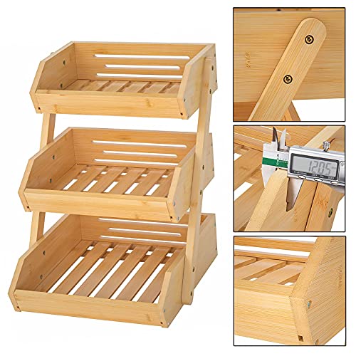 Merysen Large 3 Tier Bamboo Fruit Basket Stand for Kitchen Countertop – Fruit Holder – Suitable for Bread, Vegetables, Produce, Home Storage and Display - size: 3 Tier