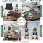 Set of 2 Small Boho Rattan Wicker Round Riser Plant Stand Indoor,Rustic Farmhouse Natural Wooden Circle Pedestal for Decor & Display, Tabletop, Office Decor - size: 6.0" & 8.0"