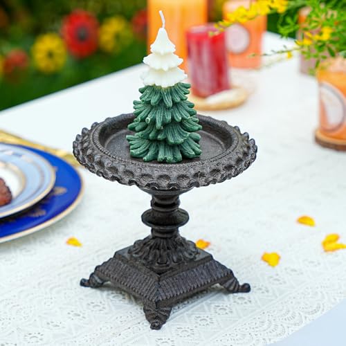 Sungmor Cast Iron Candle Holder - Rustic Style Decorative Pillar Candle Holders, Center Pieces Decoration for Table, Modern Farmhouse French Country Decor, 6.5" Candle Stand Fits Multi-Size Candles - color: Flower - 5.7inch Tall