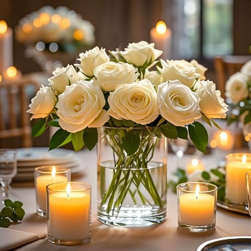 TBWIND 2Pcs Glass Cylinder Vases for Centerpieces, 6" x 4.7" Wide Mouth Flower Vase Hurricane Glass Candle Holders, Clear Vases Bulk with 2 Floral Tapes for Floating Candles Wedding Party Home Decor - size: 6" x 4.7" Wide Mouth