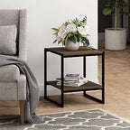 FURINNO Camnus Modern Living 2-Tier End Table, Columbia Walnut, 15.9 in x 15.75 in x 18 in - color: Columbia Walnut, size: 2 Tiers, Metal Frame