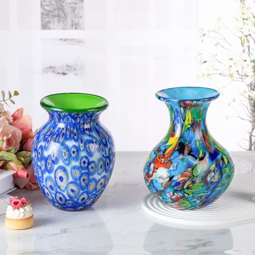 KAMMAK Colored Glass Vase, Beautiful Hand Blown Decorative Vase, Modern Art Vase for Flower Mantle Dining Table Centerpiece, Entryway Living Room Wedding Decoration (JG2061) - style: JG02061