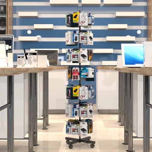 Retail Display Racks 7 Tier Spinning Display Stand, Movable Shop Spinner Rack with Hooks, Retail Display Stand for Jewelry Keyring Hats Socks Toys (Black) - color: Black, style: 7 Tier