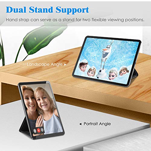 Fintie Universal Tablet Hand Strap Holder - [Dual Stand Supports] Detachable Padded Hook & Loop Fastening Handle Grip with Adhesive Patch for iPad/Galaxy Tab and All 7-11" Tablets, Black - color: Black