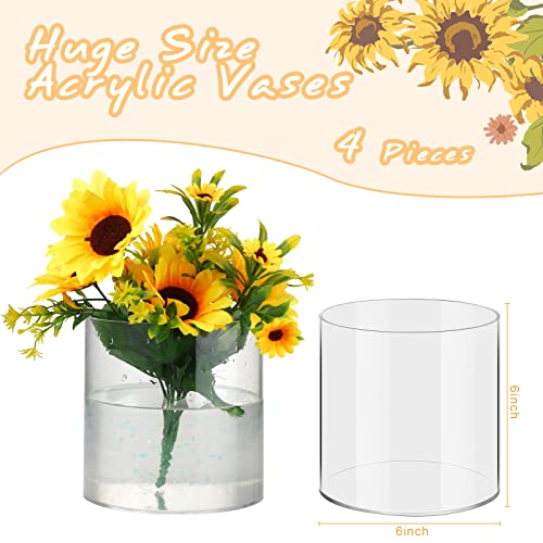 Qunclay 4 Pcs Acrylic Flower Vase Plastic Cylinder Vase for Centerpiece Decorative Clear Acrylic Cylinder Containers Break Resistant Round for Home Party Table Deco(6 x 6 Inch) - size: 6 x 6 Inch