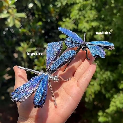 Dragonfly Statue Natural Electroplated Blue Tourmaline Dragonfly Decor Collection Natural Home Decor Healing Crystals Dragonfly Gift for Women 4.33" (Black-Legs, Small Size) - color: Black-legs, size: Small Size